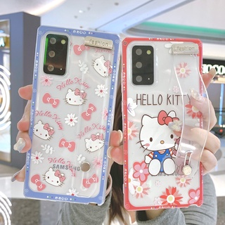 การ์ตูน น่ารัก โปร่งใส Hello Kitty สายรัดข้อมือ เคส Samsung Galaxy s22 plus ultra s21fe note8 note9 note 8 9 s10 plus s10 lite + s20 plus ultra s20fe fe s21 fe plus ultra note10 lite note10 plus  note 20 ultra CASE