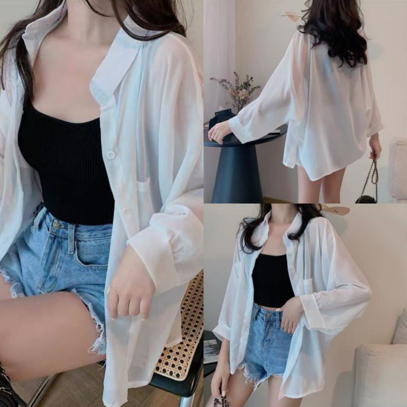 เสื้อชีฟองแขนยาว มีกระเป๋า2ข้าง พร้อมส่ง