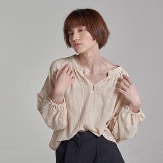 Theremin Eza top (white, butter) เสื้อคอจีนแขนยาว