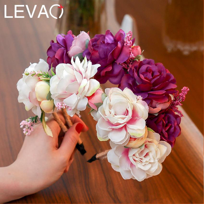 Wedding Lady Flower Headband Multicolor Big Flower Headband Bridesmaid Bridal Wreath Girl Hair Accessories