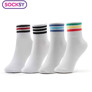 Socksy ถุงเท้า 12 คู่/คละสี  ลายคาด ถุงเท้าที่มีความยาวขึ้นมาอีกระดับคลุมเหนือข้อเท้า ถุงเท้านักเรียน ถุงเท้ากีฬา