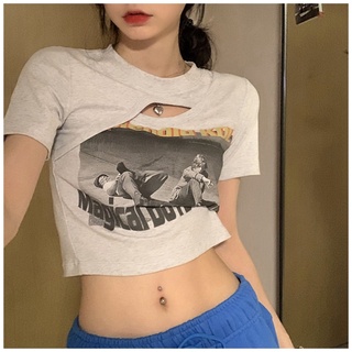 Womens American street style sexy High waist short sleeve t-shirt crop top