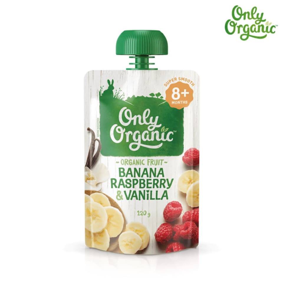 Only Organic กล้วย ราสเบอร์รี & วานิลลา , Organic Baby Foods 8+ Months
