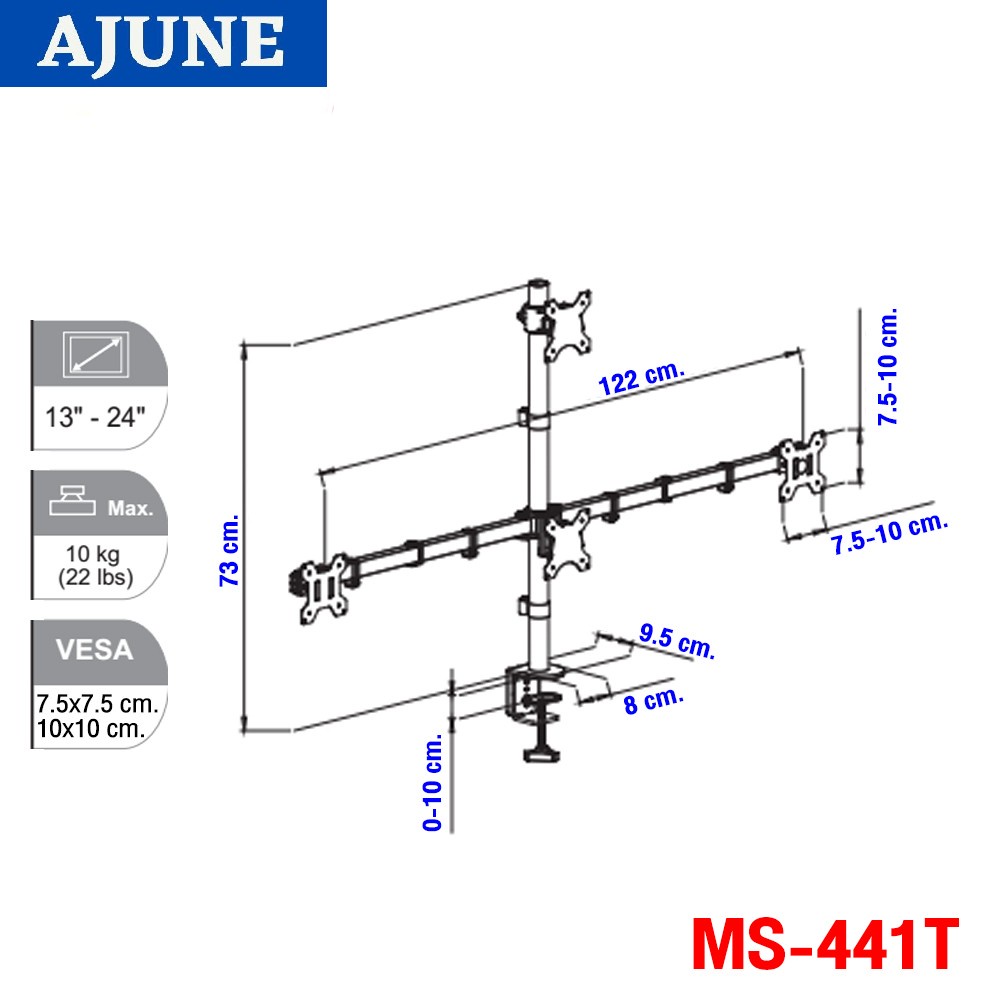 AJUNEขาตั้งจอมอนิเตอร์ 4 จอ (ล่าง3 บน1) รุ่น MS-441T (แบบยึดขอบโต๊ะ ...