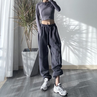 Spring and Autumn loose straight cotton pants wide leg track pants ins casual pants ankle-tied sweatpants womens fashio