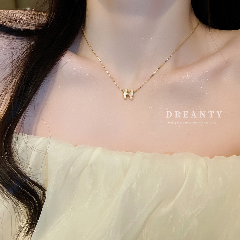 ทอง สร้อยคอโซ่ชุบทองแท้ ประดับเพทาย จี้ตัวอักษร H แบบเรียบง่าย แฟชั่นเรโทร สไตล์เกาหลี  สําหรับผู้หญิงสร้อยคอแฟชั่น