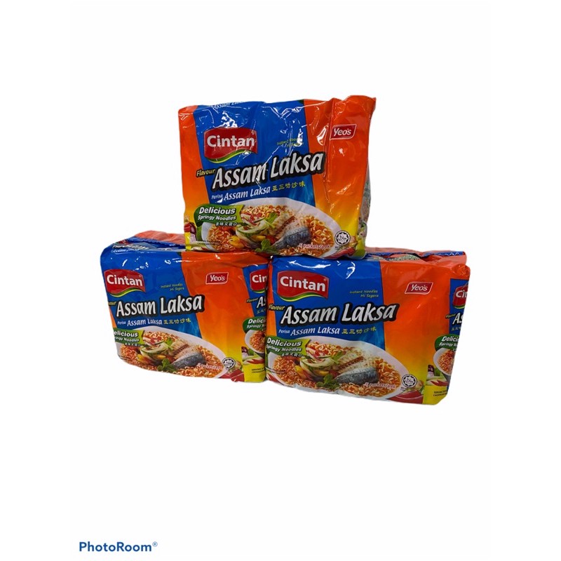 CINTAN  บะหมี่กึ่งสำเร็จรูป ASSAM LAKSA รส ซุปต้มยำปลา สีน้ำเงินแถบส้ม!! 76g 1SETCOMBO 3แพค/บรรจุ15ซ