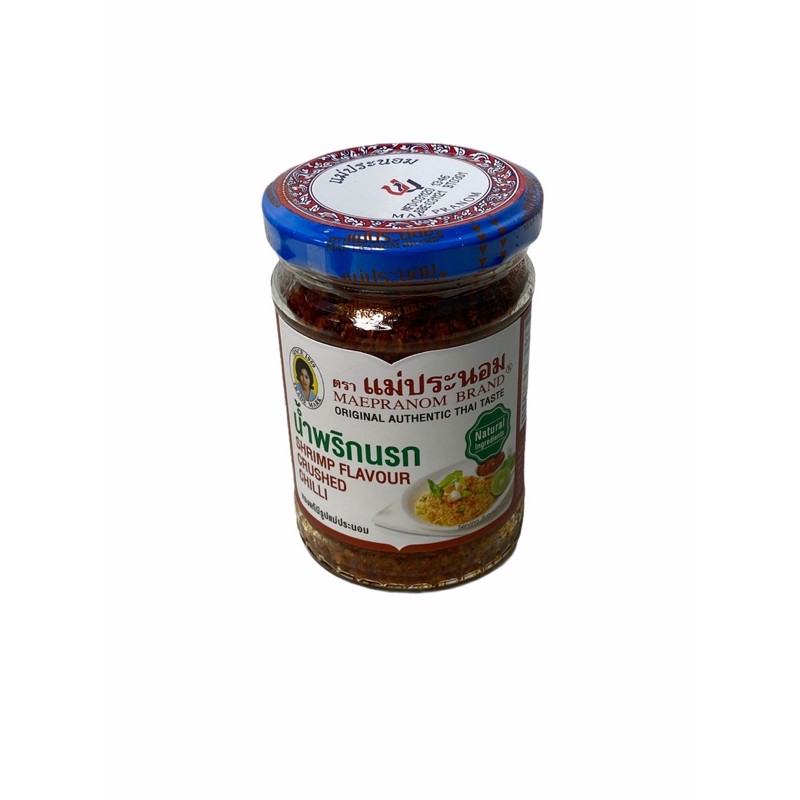 น้ำพริกนรก Shrimp Flavour Crushed Chilli ตรา แม่ประนอม MAEPRANOM 134g  1ขวด/บรรจุปริมาณ 134g ราคพิเศ