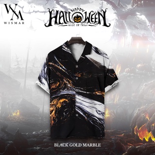 เสื้อเชิ้ตฮาวายแขนสั้นลายหินอ่อน(แบล็คโกลด์): Hawaii Black Gold Marble Shirt(Short-Sleeve)