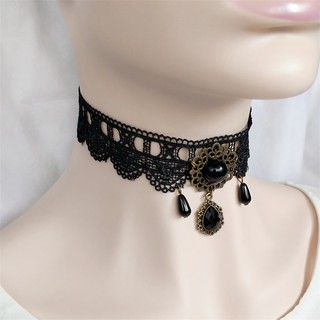 สร้อยคอ โชคเกอร์ Black Choker สร้อยสไตล์วิคตอเรีย คอสเพลย์ สร้อยโชคเกอร์ สร้อยผ้าลูกไม้สีดำ สร้อยคอวินเทจ lolita