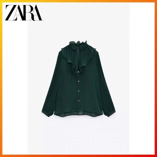 Zara ใหม่ เสื้อเชิ้ตจีบรอบ ขนาดเล็ก แฟชั่นฤดูหนาว และฤดูหนาว สําหรับผู้หญิง