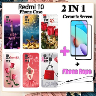 2 IN 1 Redmi 10 เคสโทรศัพท์ พร้อมกระจกนิรภัย เซรามิค ป้องกันหน้าจอ โค้ง ฟิล์มนิรภัย โรแมนติก