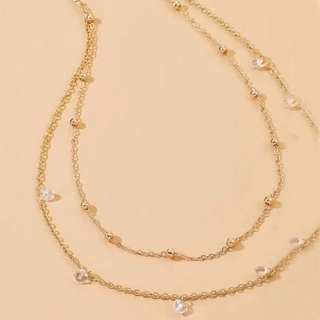 สร้อยคาดเอวสองสาย แต่งเพชรและหมุดกลมสีทอง เครื่องประดับ พร้อมส่ง