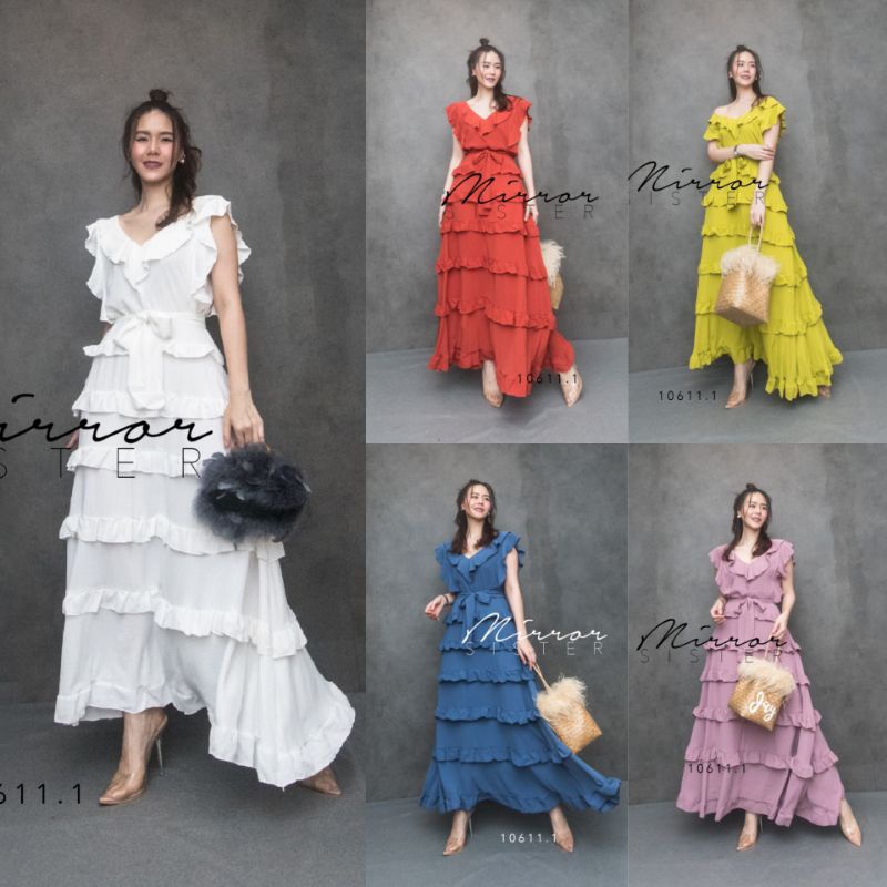 ️Mirrorsister #10611.1 แม็กซี่เดรสระบาย เดรสระบาย ชุดออกงาน ชุดไปเที่ยว