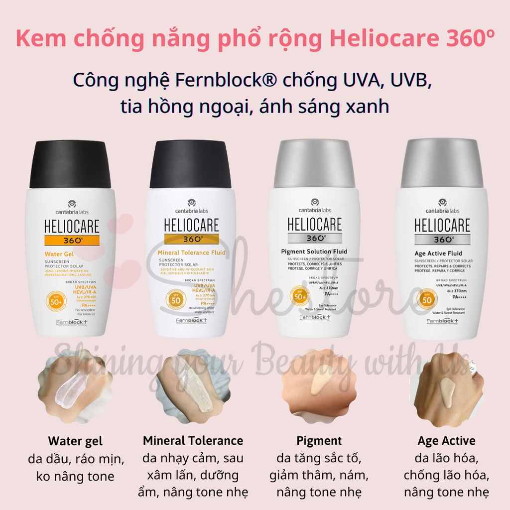 Heliocare 360o Age Active Broad Spectrum Sunscreen, เม ็ ดสี Solution, Mineral Tolerance, Water Gel SPF 50 +, 50ml fullbox