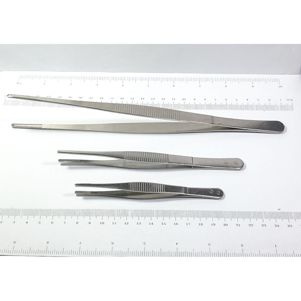ปากคีบ ฟอร์เซป เหล็กชุบโครเมี่ยม Chrome-plated Steel Forceps ขนาดความยาว 12.5cm 16cm and 25cm