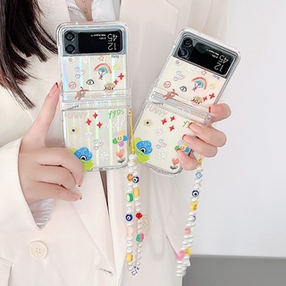 Samsung Galaxy Z Flip 3 5G รุ้ง เหมือนเด็ก สร้อยข้อมือ PC เคสแข็ง ใส กันกระแทก เคสโทรศัพท์ สร้างสรรค์