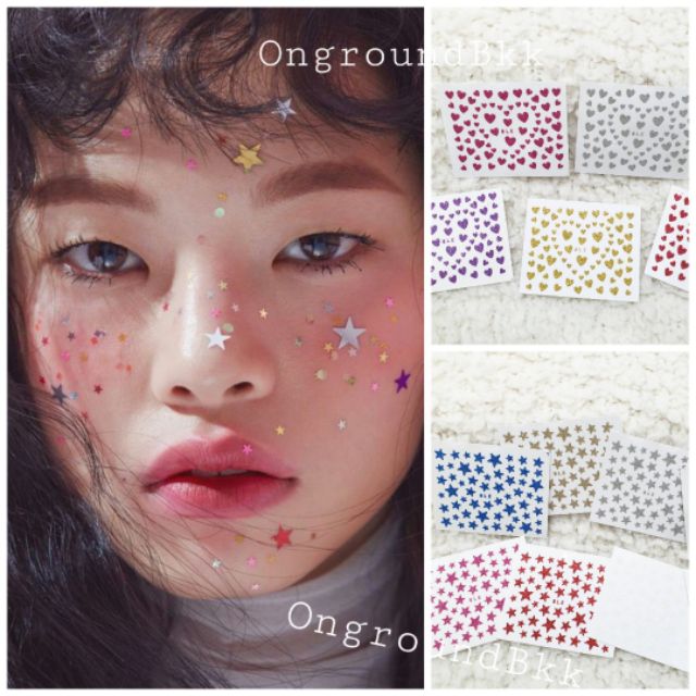 👩‍🦰สติกเกอร์ติดหน้า แบบมีกลิตเตอร์ ติดที่ไหนก้อได้👩‍🦰
