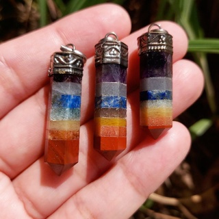 จี้หินแท้ทรงดินสอ 7 จกระ (7 Chakras Pendant)