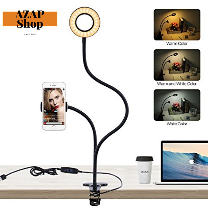 Ring light selfie ที่ตั้งมือถือ พร้อมไฟวงแหวน สำหรับ แต่งหน้า ไลฟ์สด สีขาว สีดำ