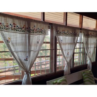 ม่านหน้าต่างผ้าฝ้ายปักลายแมงปอ