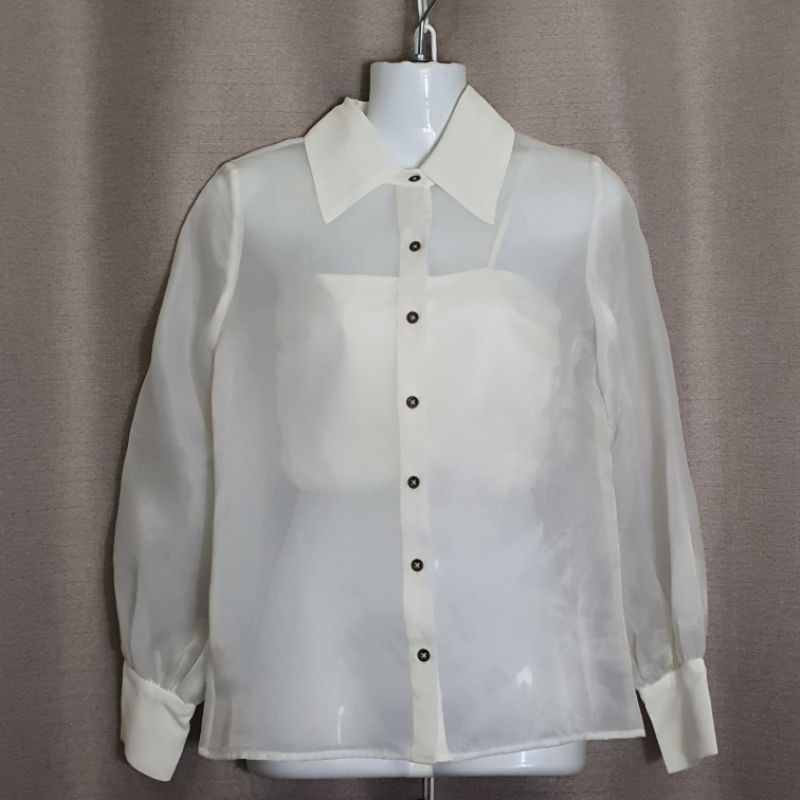 เสื้อเชิ๊ต สีขาว ผ้าโปร่ง ซีทรู CPS Chaps