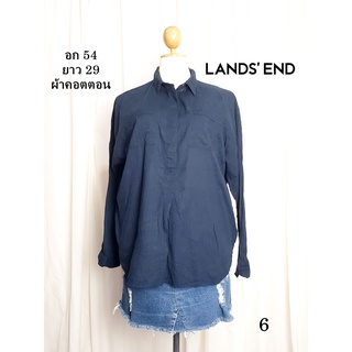 เสื้อมือสอง used เสื้อสาวอวบ อก 54 ยาว 29 นิ้ว แบรนด์ Lands End เสื้อเชิ้ต แขนยาว ผ้าคอตตอน