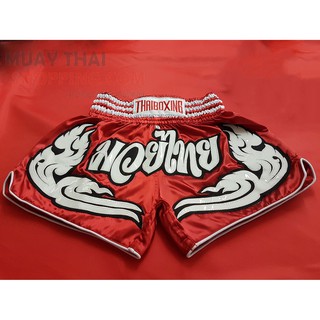 THAIBOXING กางเกงมวยลายมวยไทย สีแดงลายกนก มาตรฐานสินค้า Otop Made in thailand