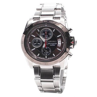 Seiko Analog Casual Mens Chronograph Watch Grey Stainless Strap SNAA75P1