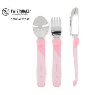 Twistshake Learn Cutlery Stainless Steel ชุดช้อนส้อมสำหรับเด็ก ด้ามจับพลาสติก หัวสแตนเลส (สีชมพู/Pastel Pink)