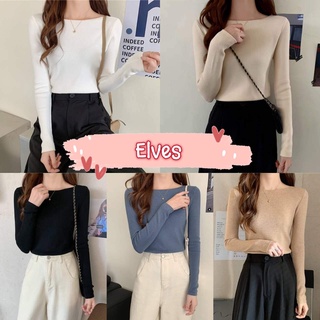 Elves✨พร้อมส่ง✨ เสื้อไหมพรมแขนยาว คอกว้าง ผ้านิ่มดีเทลผ้าร่องเล็ก ~52132~