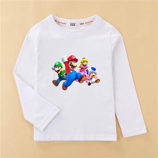 เสื้อยืดมาริโอ👕เสื้อยืดเด็ก👕Kid Boy mario tee shirt girls long sleeve print tops