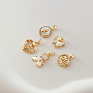 สติกเกอร์ทองแดง ชุบทอง 14K ประดับเพทาย จี้รูปผีเสื้อ เปลือกหอย หัวใจ หมี ผีเสื้อ สีขาว DIY