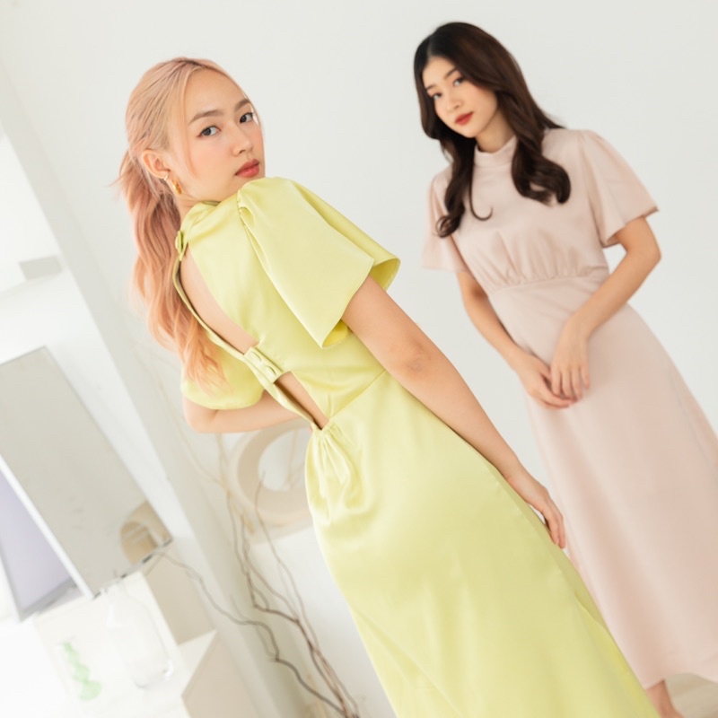 BROWN.BKK - LADY DRESS เดรสคุณน๊ายคุณนาย เรียบหรูดูแพงกระแสแรงไม่มีตก มีดีเทลกระดุมหลังเซกซี่เล็กๆ - รูปที่ 3