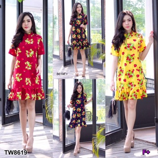 👗Pfashion [ส่งไว!!🚛] P8619  เดรสสั้นพิมพ์ลายสตอเบอร์รี่   Strawberry print short dress