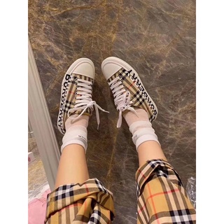 รองเท้า BURBERRY VINTAGE CHECK LOGO PRINT COTTON GARARDINE SNEAKER💚💚