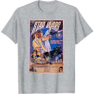 เสื้อยืดผ้าฝ้าย【leee】ข้อเสนอพิเศษ ดิสนีย์ สตาร์วอร์ส ฤดูร้อน Star Wars Clic Vintage Movie Poster Graphic T-Shirt T-Shirt