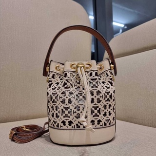 TORY BURCH T MONOGRAM LASER-CUT MINI BUCKET BAG