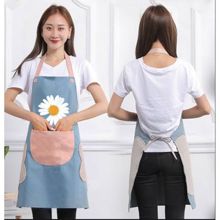 ผ้ากันเปื้อนกันน้ำสองชั้น ผ้ากันเปื้อนทําอาหาร Cooking Apron สไตล์เกาหลี