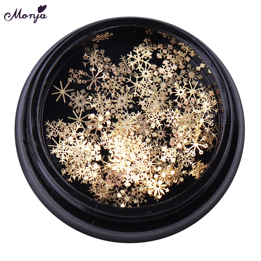 Monja เลื่อมเกล็ดหิมะ กลิตเตอร์ สีทอง สีเงิน สีขาว สําหรับตกแต่งเล็บ DIY
