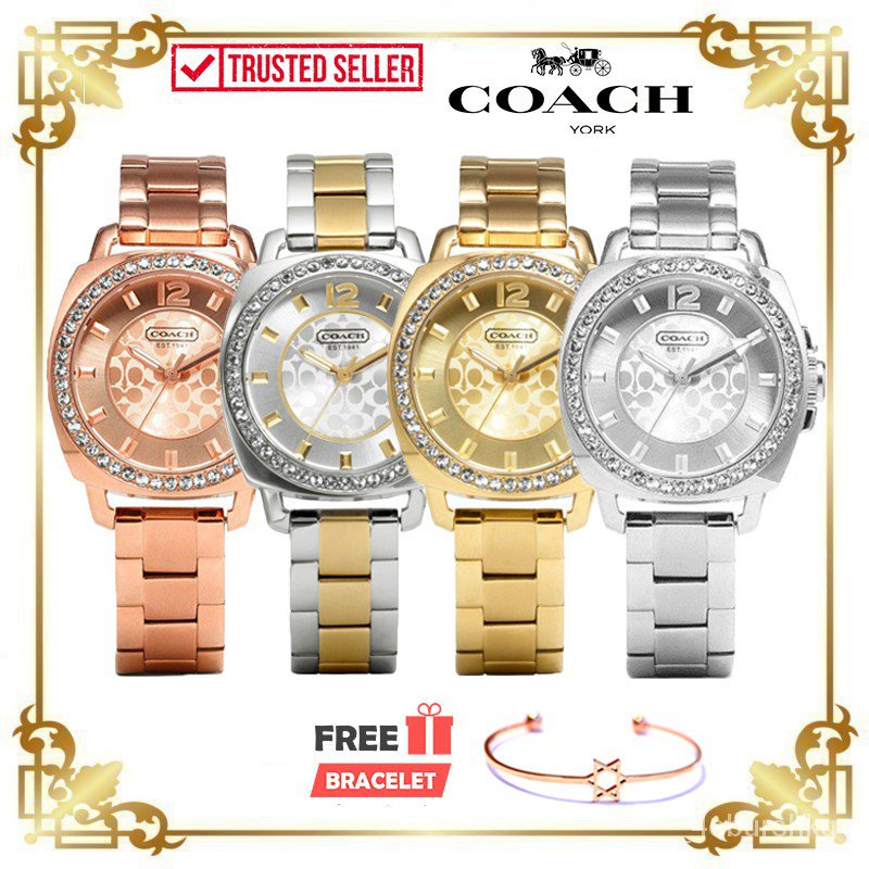 [Authentic &amp; Free Bracelet] Coach Classic Boyfriend Stainless Steel Rose Gold-tone Ladies Watch 14501699 1700 1701 1702