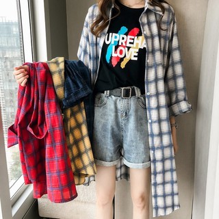 🔥ราคาถูกที่สุด🔥เสื้อเชิ้ตแขนยาวทรงตัวยาว ใส่เป็นเดรสได้ ลายสก็อต 4 สี