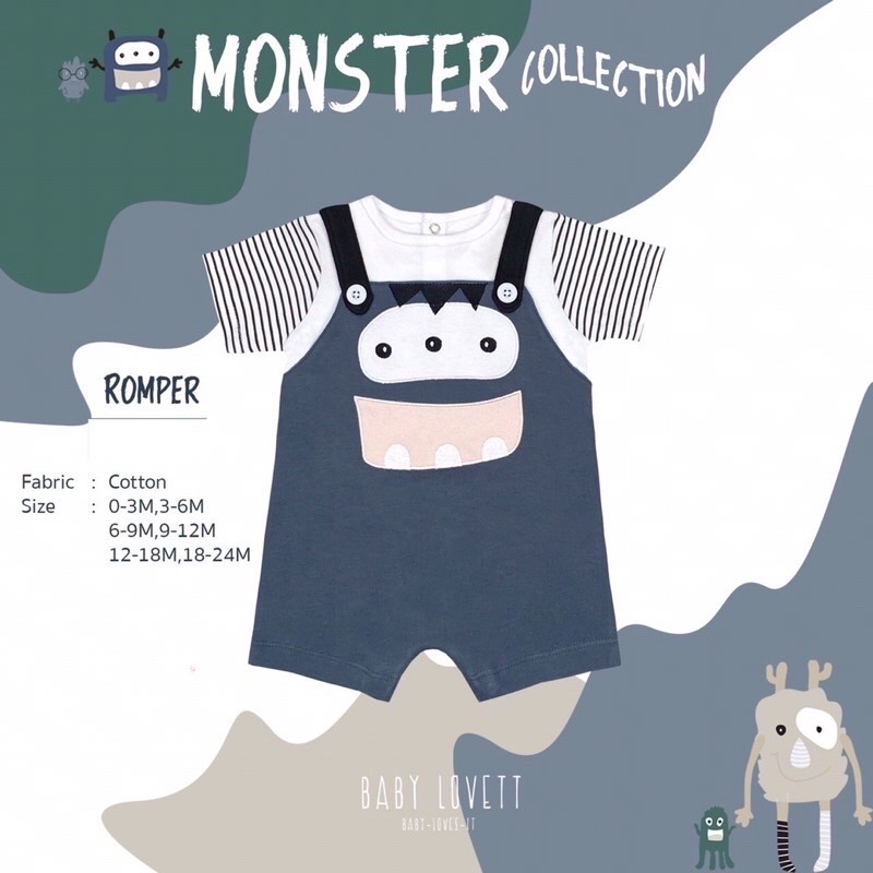 Babylovett (New) Monster Collection 3- Romper(6-9)