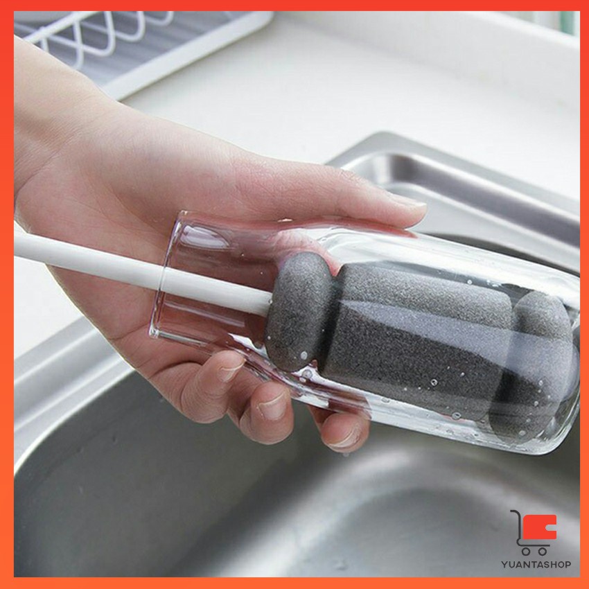 ด้ามจับขยาย แปรงฟองน้ำล้างแก้ว แปรงล้างขวด Sponge cup washing brush