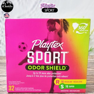 ผ้าอนามัยแบบสอด ลดกลิ่นไม่พึงประสงค์ Playtex® Sport® Odor Shield Plastic Applicator Tampons, Regular &amp; Super 32 Pieces