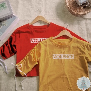 🎄พร้อม​ส่ง​🎄SIREE. เสื้อครอป ส​กรีน​VOLENCE เสื้อครอป แฟชั่น​เกาหลี ครอปสตรีท เสื้อแฟชั่น​ ครอปผูกแขน เสื้อผูกโบว์​