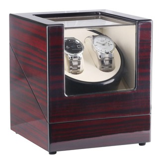 Watch Winder กล่องหมุนนาฬิกา ออโตเมติก แบบอโตเมติก 2 เรือน สีน้ำตาลลายไม้/สีครีม