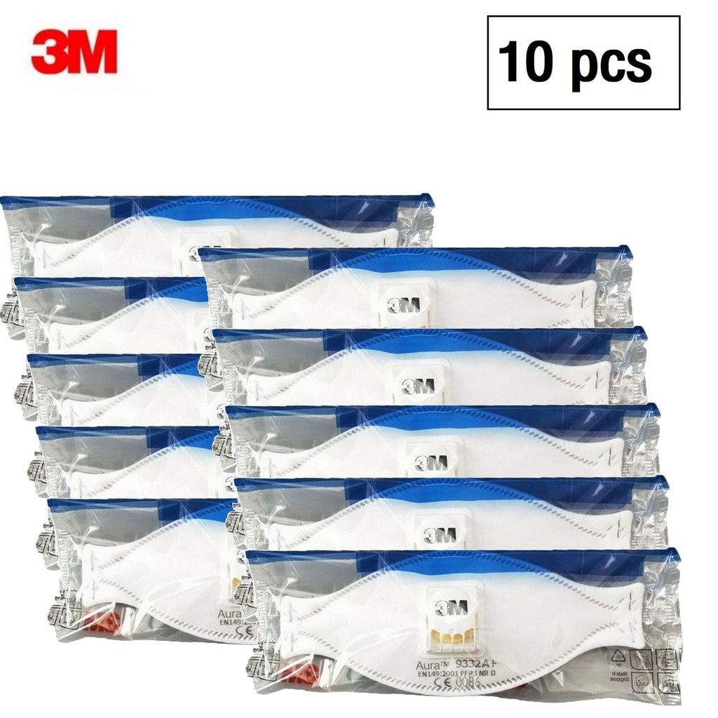 ☁☑۞3M รุ่น 9332A+ FFP3 หน้ากากป้องกันฝุ่นแบบพับได้ พร้อมวาล์วระบายอากาศ (10 ชิ้น) ไม่มีกล่อง 3M Aura