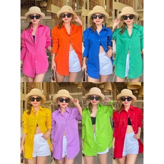 เสื้อเชิ้ต แขนยาว คอปก  ทรง Oversize basic shirt ใส่เที่ยว