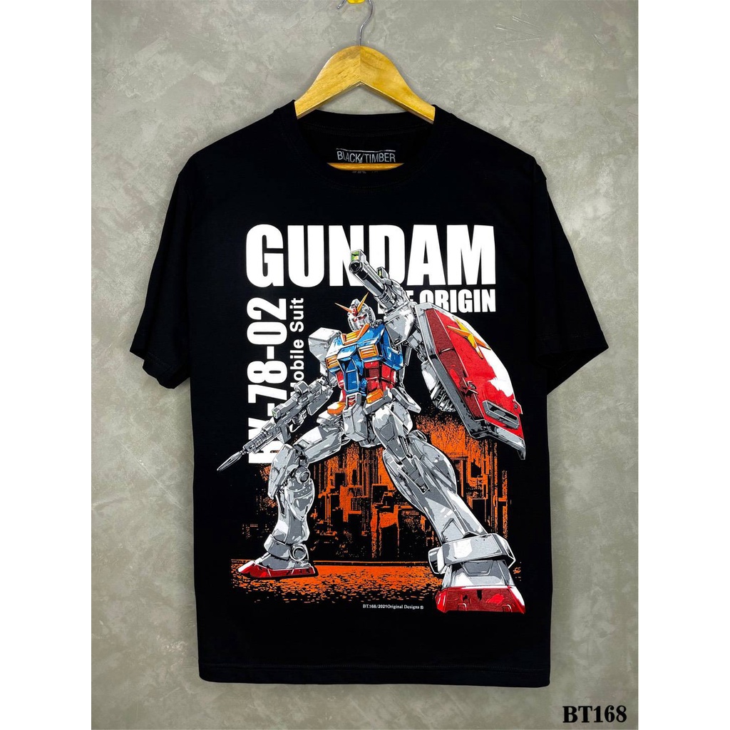 Gundamเสื้อยืดสีดำสกรีนลายBT168